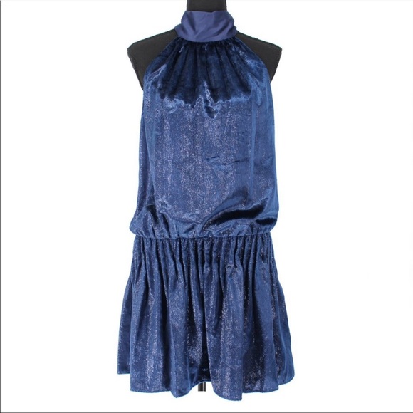 Ramy Brook Lori navy velvet cinched waist Mini Halter dress size S - Picture 5 of 11